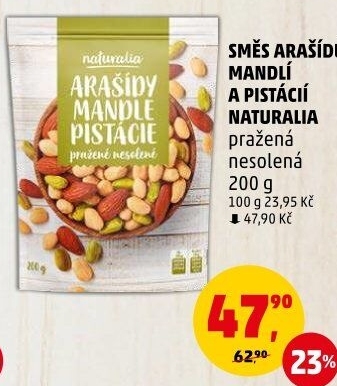 Arašídy, mandle a pistácie pražené Naturalia