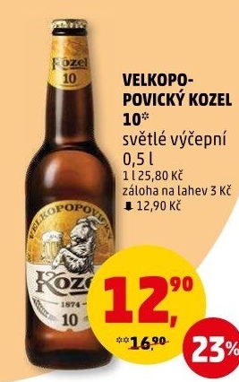 Pivo světlé výčepní 10°Velkopopovický Kozel