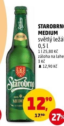 Pivo světlý ležák 11° Medium Starobrno