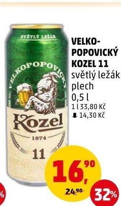 Pivo světlý ležák 11° Medium Velkopopovický Kozel