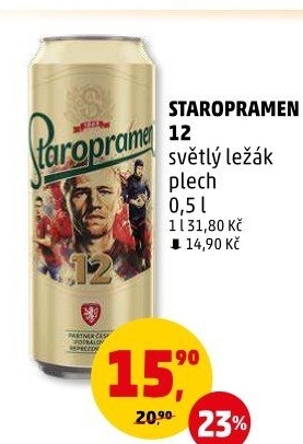 Pivo světlý ležák 12° Staropramen