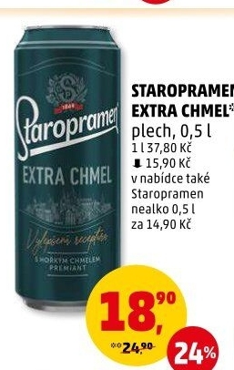 Pivo světlý ležák Extra chmel Staropramen