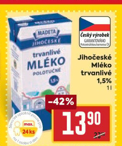 Mléko trvanlivé Jihočeské Madeta - 1,5% polotučné
