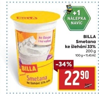 Smetana ke šlehání Billa 33%