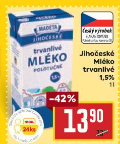 Mléko trvanlivé Jihočeské Madeta - 1,5% polotučné