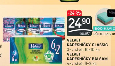 Kapesníčky papírové 3vrstvé Velvet
