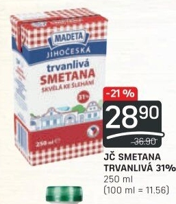 Smetana ke šlehání trvanlivá Jihočeská Madeta 31%