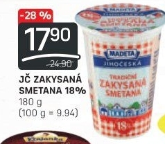 Smetana zakysaná Jihočeská Madeta 18%