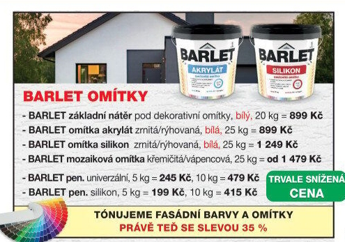 Silikonová omítka Barlet Barvy a laky Hostivař