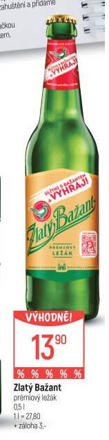 Pivo světlý ležák 12° Zlatý Bažant