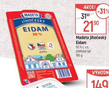 Sýr Eidam Jihočeský 30% Madeta