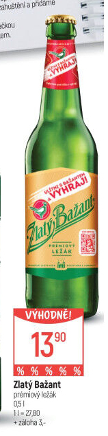 Pivo světlý ležák 12° Zlatý Bažant