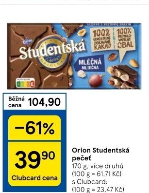 Čokoláda Studentská pečeť Orion