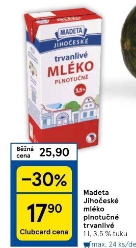 Mléko trvanlivé Jihočeské Madeta - 3,5% plnotučné