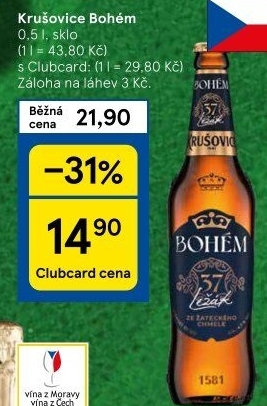 Pivo světlý ležák Bohém Krušovice