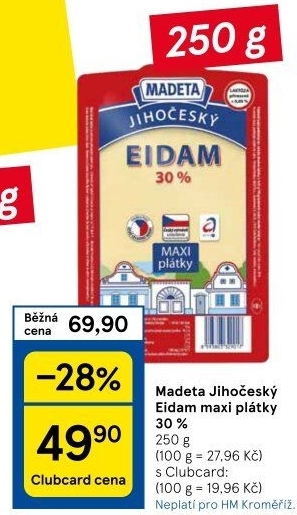 Sýr Eidam Jihočeský 30% Madeta