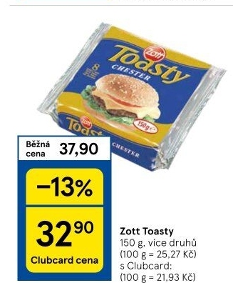 Sýr tavený plátky Toasty Zott