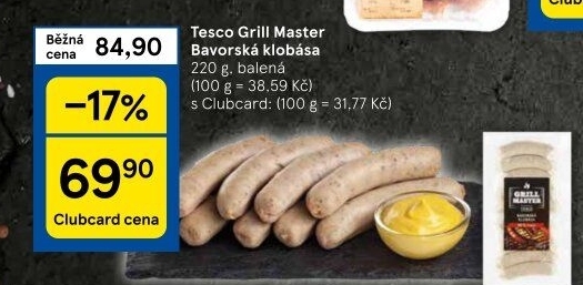Bavorská klobása kuřecí Grill Master Tesco