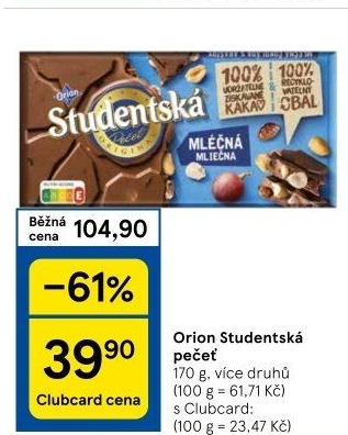 Čokoláda Studentská pečeť Orion