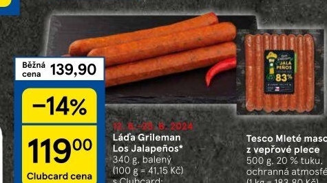 Klobásy Los Jalapeňos Grileman Kostelecké uzeniny