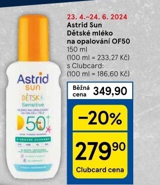 Mléko na opalování dětské ve spreji OF 50+ Sensitive Astrid Sun