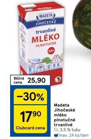 Mléko trvanlivé Jihočeské Madeta - 3,5% plnotučné