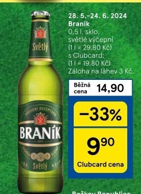 Pivo světlé výčepní 10° Braník