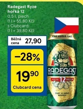 Pivo světlý ležák 12° Ryze hořká Radegast