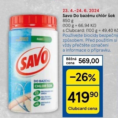 Přípravek do bazénu dezinfekce Chlor Šok Savo