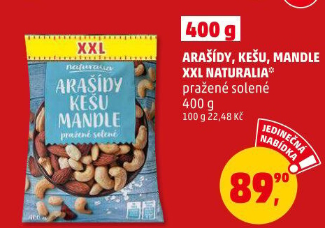 Arašídy, kešu a mandle pražené Naturalia