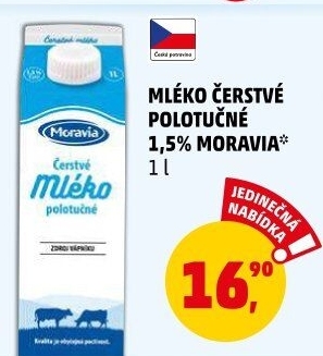 Mléko čerstvé Moravia - 1,5% polotučné