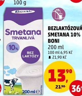 Smetana na vaření 10% bez laktózy Boni