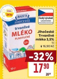 Mléko trvanlivé Jihočeské Madeta - 3,5% plnotučné
