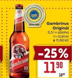Pivo světlé výčepní Originál 10° Gambrinus