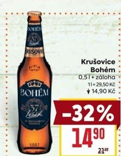 Pivo světlý ležák Bohém Krušovice