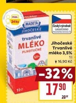 Mléko trvanlivé Jihočeské Madeta - 3,5% plnotučné