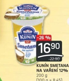 Smetana na vaření Mlékárna Kunín 12%