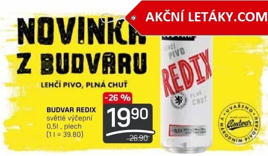 Pivo světlé výčepní Redix Budweiser Budvar