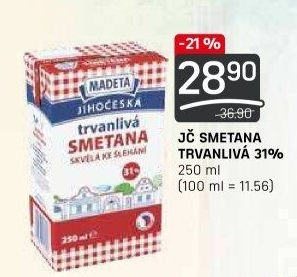 Smetana ke šlehání trvanlivá Jihočeská Madeta 31%