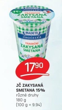 Smetana zakysaná Jihočeská Madeta 15%