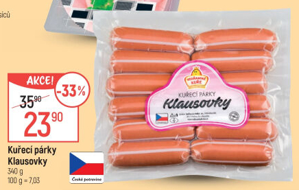 Párky kuřecí Klausovky Vodňanské kuře