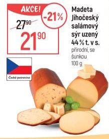 Sýr uzený salámový 44% Jihočeský Madeta