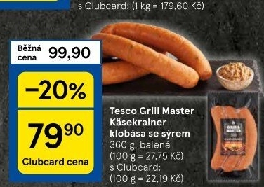 Klobása se sýrem Käsekrainer Grill Master Tesco