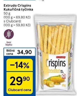 Tyčinky kukuřičné Crispins bez lepku Extrudo