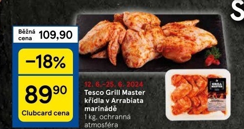 Kuřecí křídla marinovaná Arrabiata Grill Master Tesco