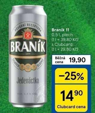Pivo světlý ležák 11° Jedenáctka Braník