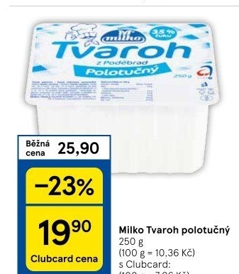 Tvaroh polotučný z Poděbrad Milko