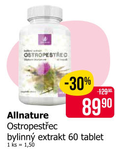 Doplněk stravy tablety Ostropestřec Allnature