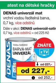Vodou ředitelná vrchní barva Denas Uni Mat