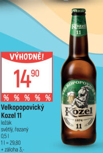 Pivo světlý ležák 11° Medium Velkopopovický Kozel